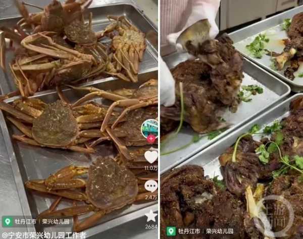 幼儿园1天16元能吃生蚝鳗鱼大螃蟹