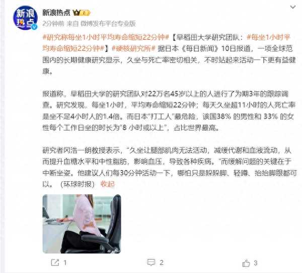 每坐1小时平均寿命缩短22分钟!久坐减少寿命