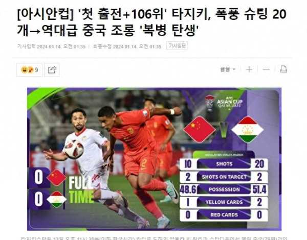韩媒嘲讽国足!被排名106的对手打