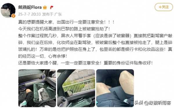 女星戴燕妮在巴黎被破窗抢劫