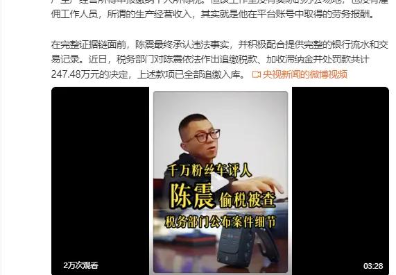 网络车评人陈震用空壳工作室偷税